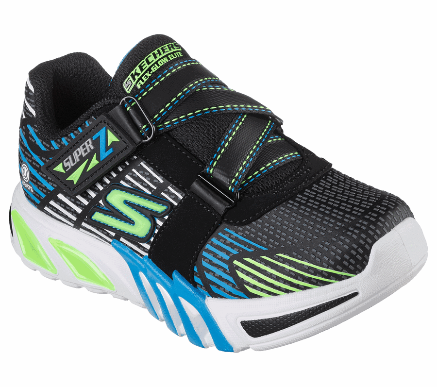 Chlapecké Tenisky Skechers S Lights: Flex-Glow Elite - Zurvo Černé Světle Zelene | CZ_I345E