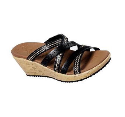 Dámské Boty Na Klínku Skechers Beverlee - Tiger Posse Sandal Černé | CZ_33030