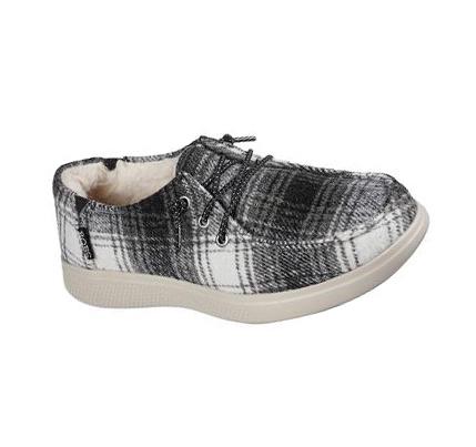 Dámské Mokasíny Skechers BOBS Skipper - Plaid Pretender Černé Bílé | CZ_3249Q