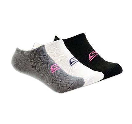Dámské Ponožky Skechers No Show Stretch - 3 Pack Bílé Černé | CZ_3319D