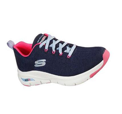 Dámské Trekové Boty Skechers Arch Fit - Comfy Wave Tmavě Blankyt Růžové | CZ_43234