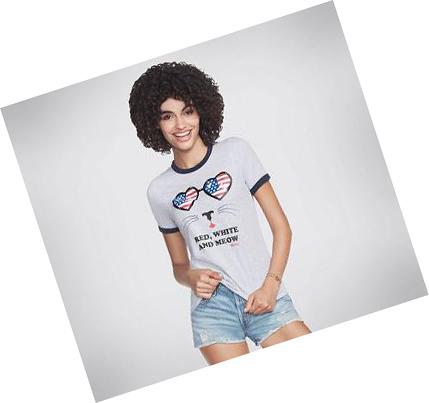 Dámské Tričko Skechers BOBS Apparel USA Meow Ringer Bílé | CZ_3659E