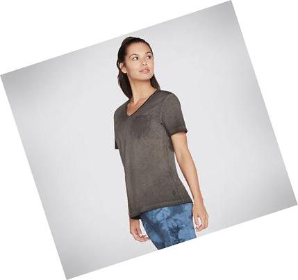 Dámské Tričko Skechers Diamond Wash Hatha V-Neck Pocket Černé | CZ_4569E